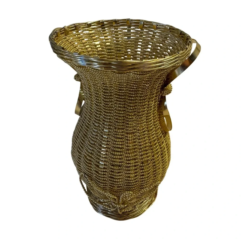 Gold Wire Wrapped Vase Decorative Tabletop Accent Elegant‎ Home Decor